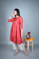Red All-Over Hand Embroidered Tassar Silk Kurta Set (set of 2)
