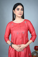 Red All-Over Hand Embroidered Tassar Silk Kurta Set (set of 2)