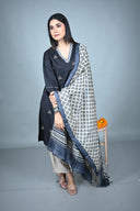 Black Silk Slub Kurta with Hand Embroidery All Over