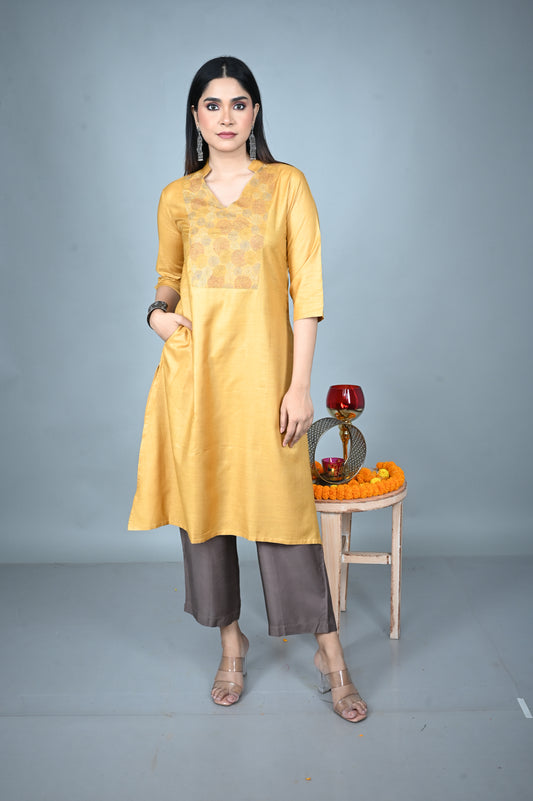 Mud Brown Silk Blend Pants