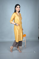 Yellow Hand Embroidered Tassar Silk Kurta Set (Set of 2)