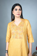 Yellow Hand Embroidered Tassar Silk Kurta Set (Set of 2)
