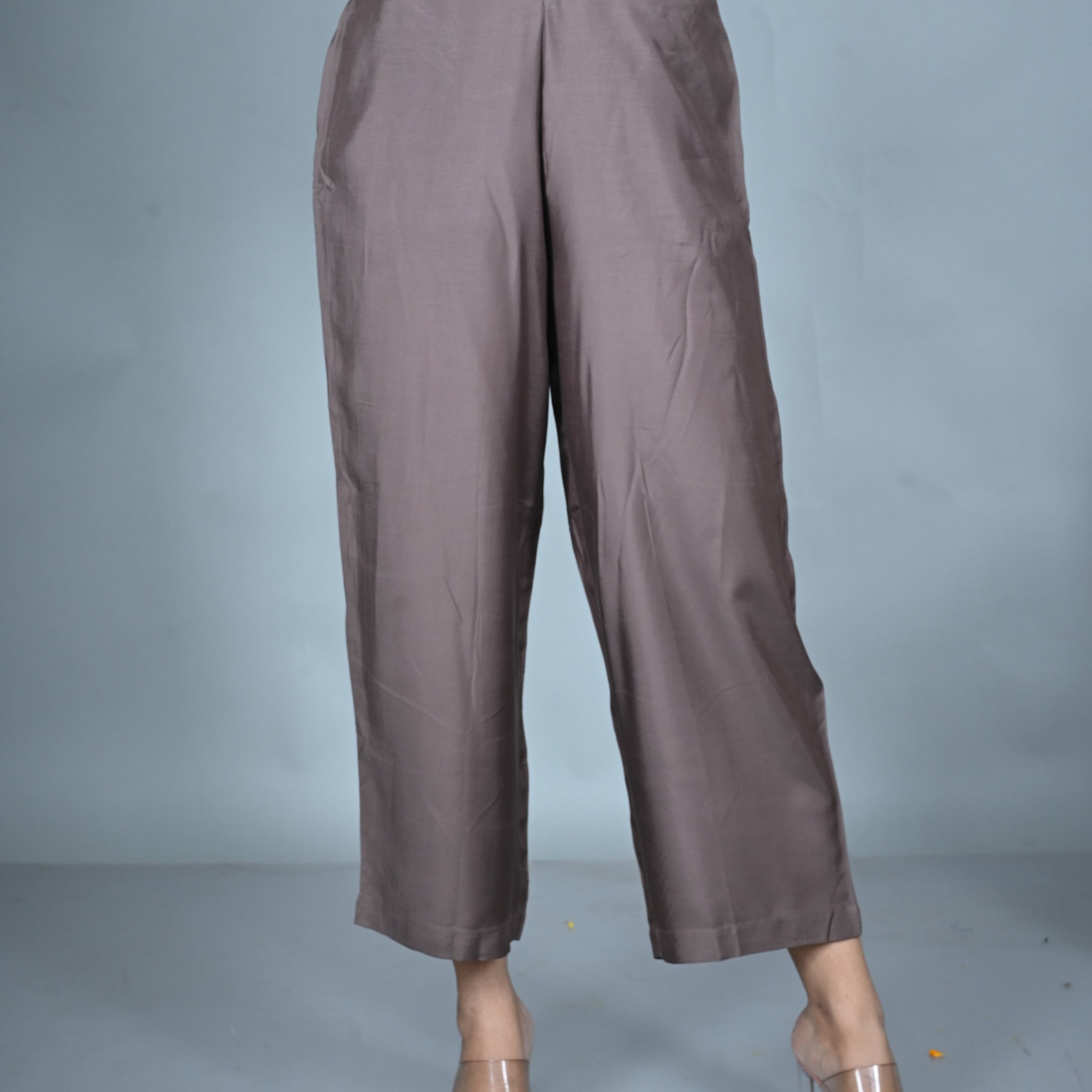 Mud Brown Silk Blend Pants
