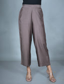Brown Silk Blend Flared Pants