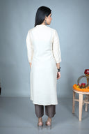 White Hand Embroidered Tassar Silk Kurta Set (Set of 2)