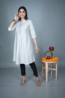 Ivory Hand Embroidered Silk Slub A-Line Kurta Set (set of 2)