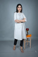 Ivory Hand Embroidered Silk Slub A-Line Kurta Set (set of 2)