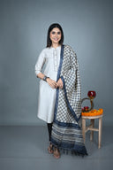 Ivory Hand Embroidered Silk Slub A-Line Kurta Set (set of 2)