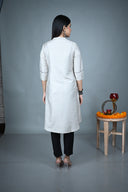 Ivory Hand Embroidered Silk Slub A-Line Kurta Set (set of 2)