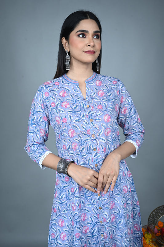 Blue Kurta with Dabu Hand Block Printing