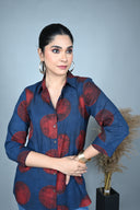 Indigo Red Ajrakh Hand Block Printed Shirt