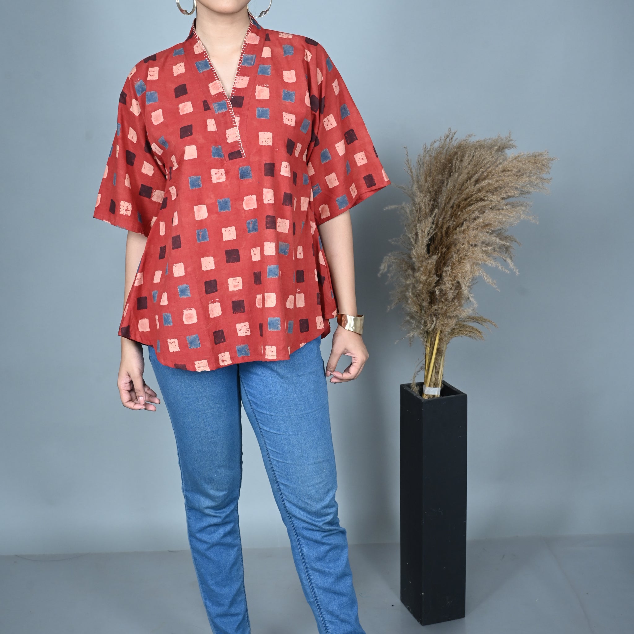 Red Ajrakh Antifit Top
