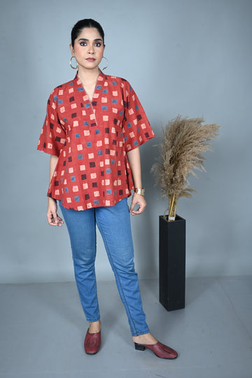 Red Ajrakh Antifit Top