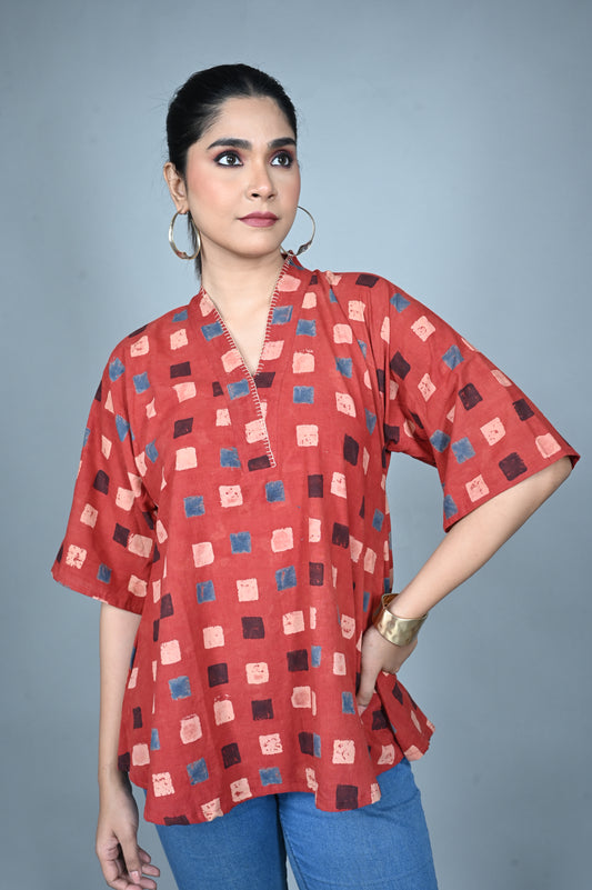Red Ajrakh Antifit Top