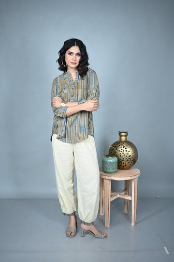 Ajrakh Hand Block Printed Striped Top