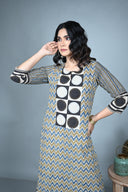 Zig-Zag Ajrakh Hand Block Print Hand Embroidered Cotton Kurta Set (set of 2)