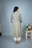Zig-Zag Ajrakh Hand Block Print Hand Embroidered Cotton Kurta Set (set of 2)