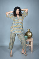 Zigzag Ajrakh Hand Block Printed Cotton Anti-Fit Co-ord Set (set of 2)