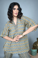 Ajrakh Zigzag Hand Block Printed Anti-Fit Top