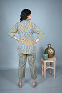 Zigzag Ajrakh Hand Block Printed Cotton Anti-Fit Co-ord Set (set of 2)