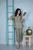 Zigzag Ajrakh Hand Block Printed Cotton Anti-Fit Co-ord Set (set of 2)