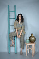 Zigzag Ajrakh Hand Block Printed Cotton Anti-Fit Co-ord Set (set of 2)