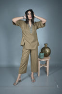Mud Brown Handloom Cotton Antifit Co-ord Set (set of 2)