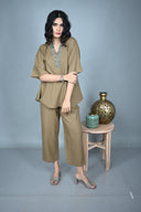 Mud Brown Handloom Cotton Flared Pants