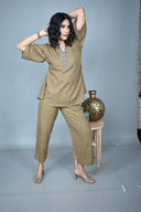 Mud Brown Handloom Cotton Antifit Co-ord Set (set of 2)