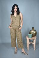 Mud Brown Handloom Cotton Sleeveless Co-ord Set (set of 2)