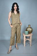 Mud Brown Handloom Cotton Sleeveless Co-ord Set (set of 2)