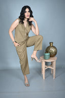 Mud Brown Handloom Cotton Sleeveless Co-ord Set (set of 2)