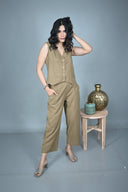 Mud Brown Handloom Cotton Sleeveless Co-ord Set (set of 2)