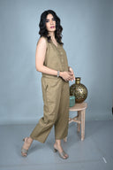 Mud Brown Handloom Cotton Sleeveless Co-ord Set (set of 2)