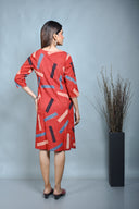 Red Ajrakh A Line Zipper Dress With Hand Embroidery