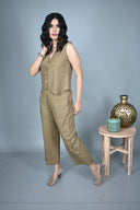 Mud Brown Handloom Cotton Sleeveless Co-ord Set (set of 2)