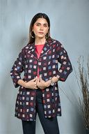 Black Ajrakh Hand Block Printed Hand Embroidered Overlay