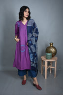 Purple Hand Embroidered Handloom Cotton Kurta Set (set of 2)