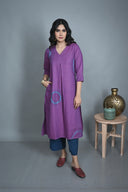 Purple Hand Embroidered Handloom Cotton Kurta Set (set of 2)