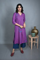 Purple Hand Embroidered Handloom Cotton Kurta Set (set of 2)