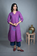 Purple Hand Embroidered Handloom Cotton Kurta Set (set of 2)