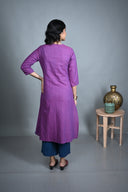 Purple Hand Embroidered Handloom Cotton Kurta Set (set of 2)