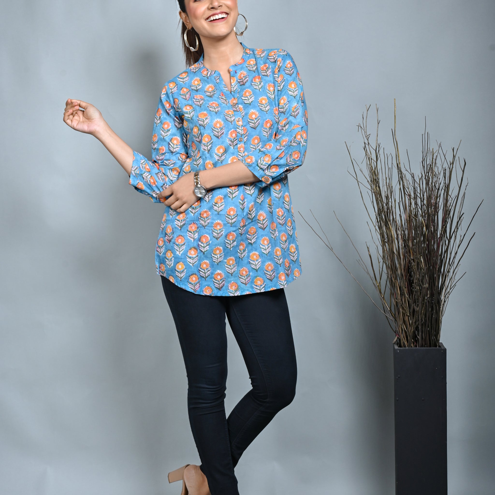 Turq Block Printed Top