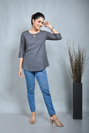 Indigo Printed Top with Keyhole Neck