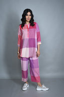 Pink-White Checks Handloom Cotton Antifit Co-ord Set with Button Detailing (set of 2)