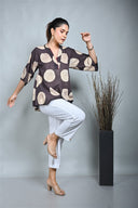 Brown Hand Embroidered & Hand Block Printed Antifit Top