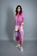 Pink-White Checks Handloom Cotton Antifit Co-ord Set with Button Detailing (set of 2)