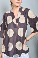 Brown Hand Embroidered & Hand Block Printed Antifit Top