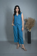 Teal Handloom Cotton Sleeveless Co-ord Set (set of 2)