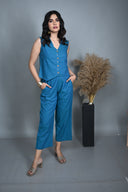Teal Handloom Cotton Sleeveless Co-ord Set (set of 2)